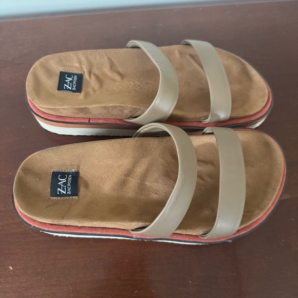 ZAC ZAC Posen Shannon coffee leather slide slip-on straps platform sandal 8M - Picture 5 of 7